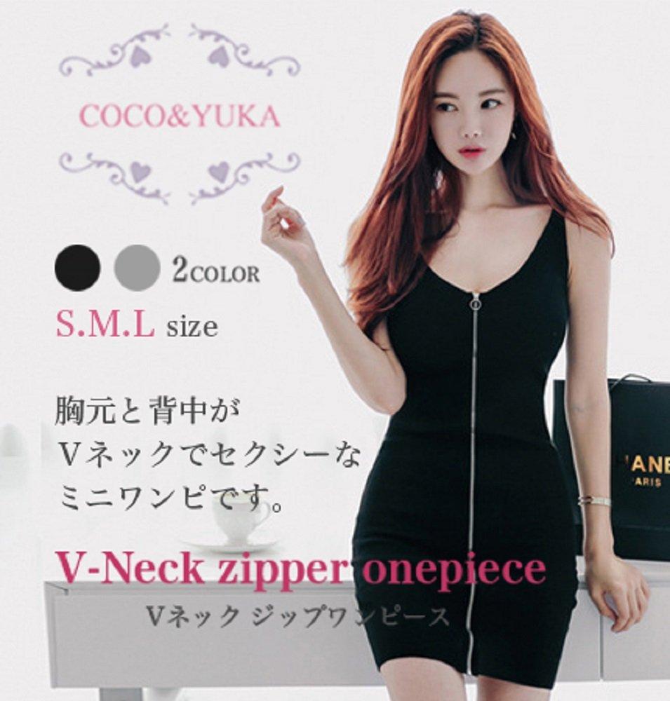 Coco Yuka Tight Sexy Mini Dress with Zipper and Sleeveless Chest Size & Women's (Black, S)