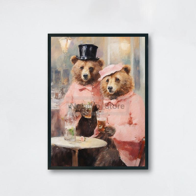 Vintage Animal Cocktail Poster Trendy Antique Prints Canvas Painting Funny Kitchen Wall Art Home Room Retro Bar Cart Decoration