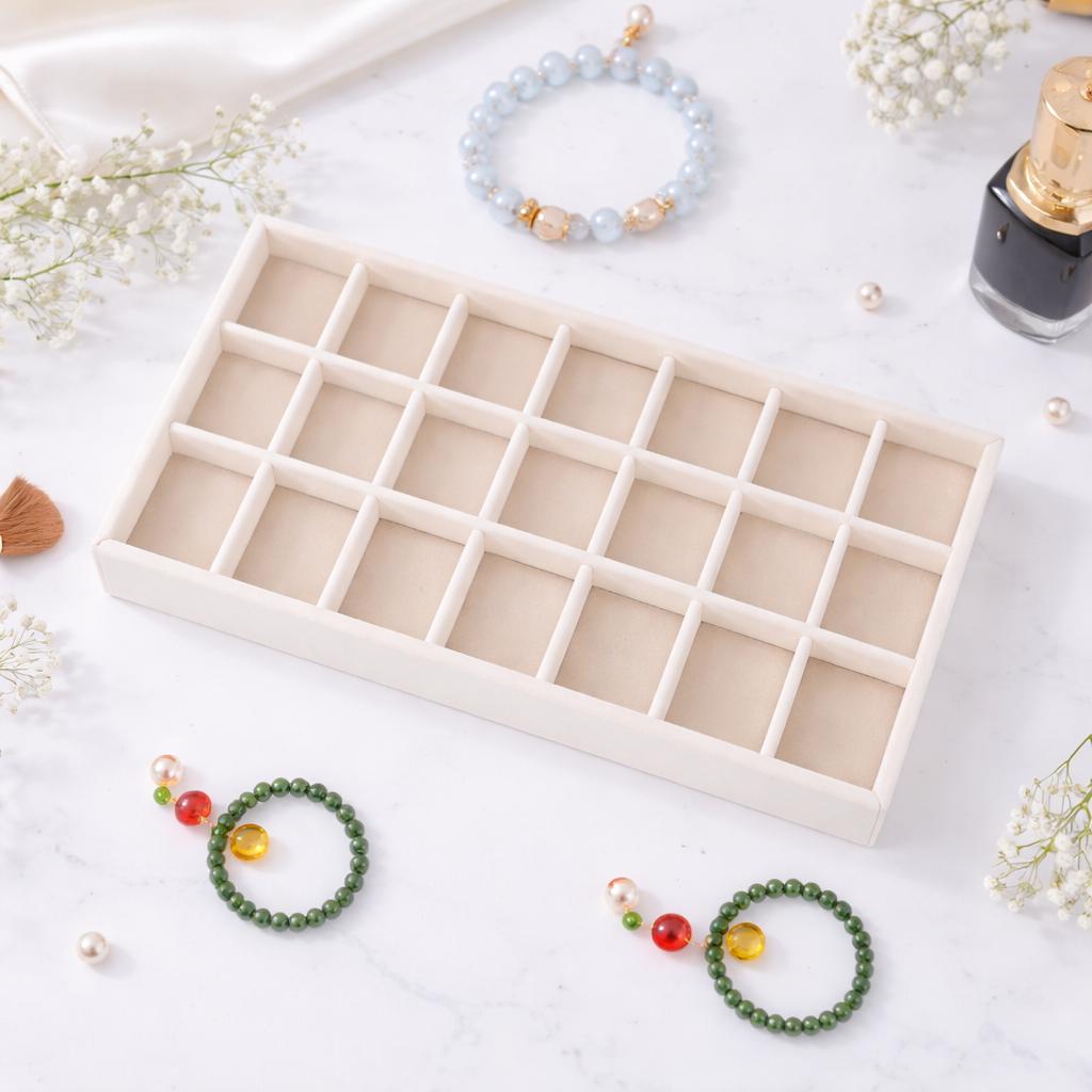 1PC, Flocking Jewelry Box Jewelry Tray, Color: Beige/Grey