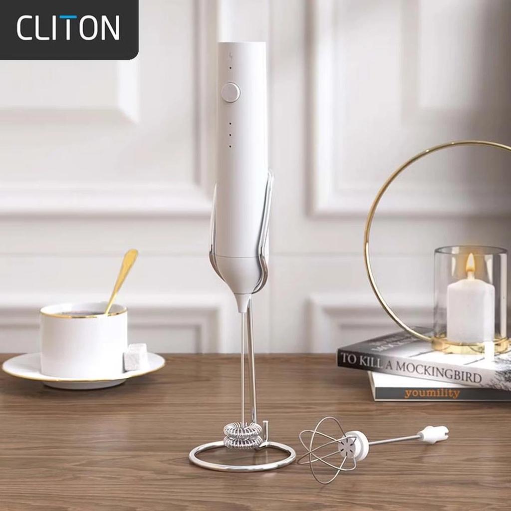 CLITON Electric Milk Frother, Coffee Foam Maker, Rechargeable, Milk Frother with Stand, Handheld Mini Mixer, USB-C