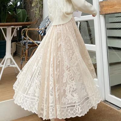 Spring Summer Women Long Skirt Fairy Palace Style Custom Lace Oversize Pendulum Mid-length Female Skirts