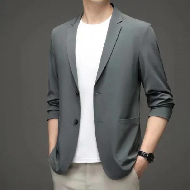 Summer Casual Small Suit Men's Flat Lapel Trendy Large-sized Top Versatile Solid Color Suit Jacket