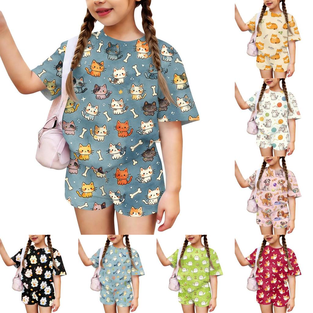 Kids Casual Short Sleeve Shirt and Shorts Set Animal Print Comfortable Lightweight Summer Outfit for Boys and Girls