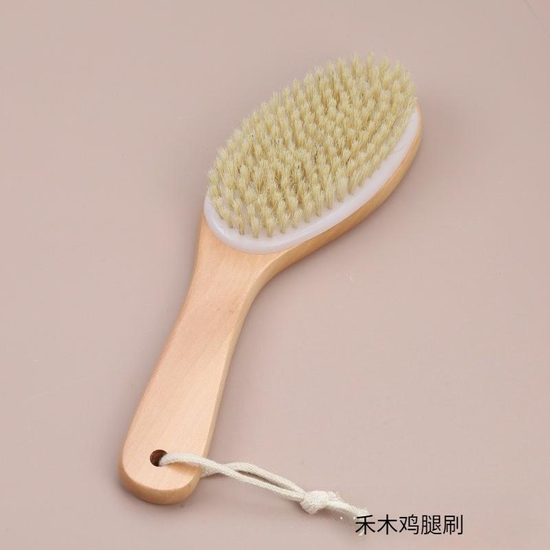 Pig mane hair bath brush, wooden exfoliating body dry brush, long handle back brush, scrubbing bath artifact