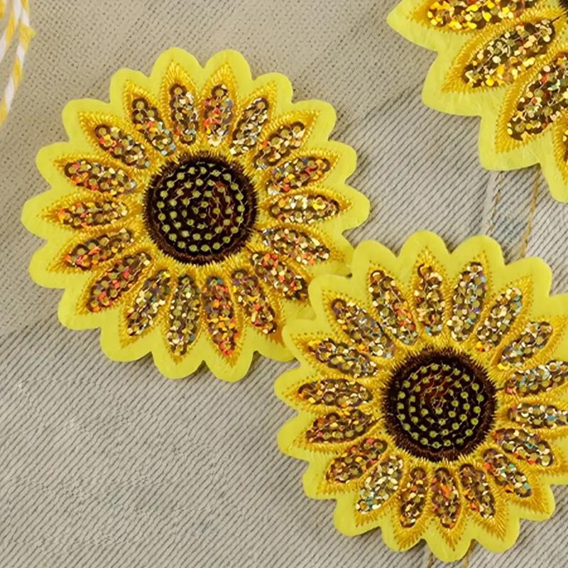 10 Piece Sunflower Embroidery Sequin Patch Repair Clothes Badges Clothing Decoration Accessories