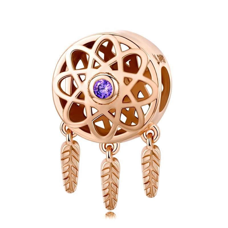 BISAER 925 Silver Rose Gold Charm Bead Heart Flower Pendant For Girl Bracelet DIY Mother's Day Birthday Fine Jewelry