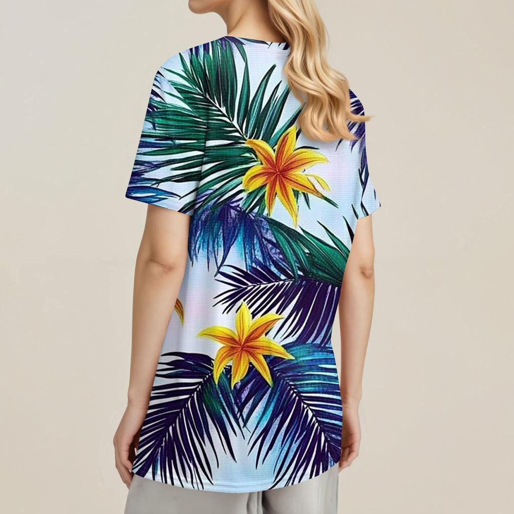 Damski modny, swobodny, krótki rękaw, nadruk, okrągły dekolt, bluzka typu pullover