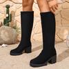 Fashion Winter New Round Toe Sexy and Comfortable Thick Heel Boots, Fashionable and Elegant Outdoor Knee High Knight Boots in Large Size