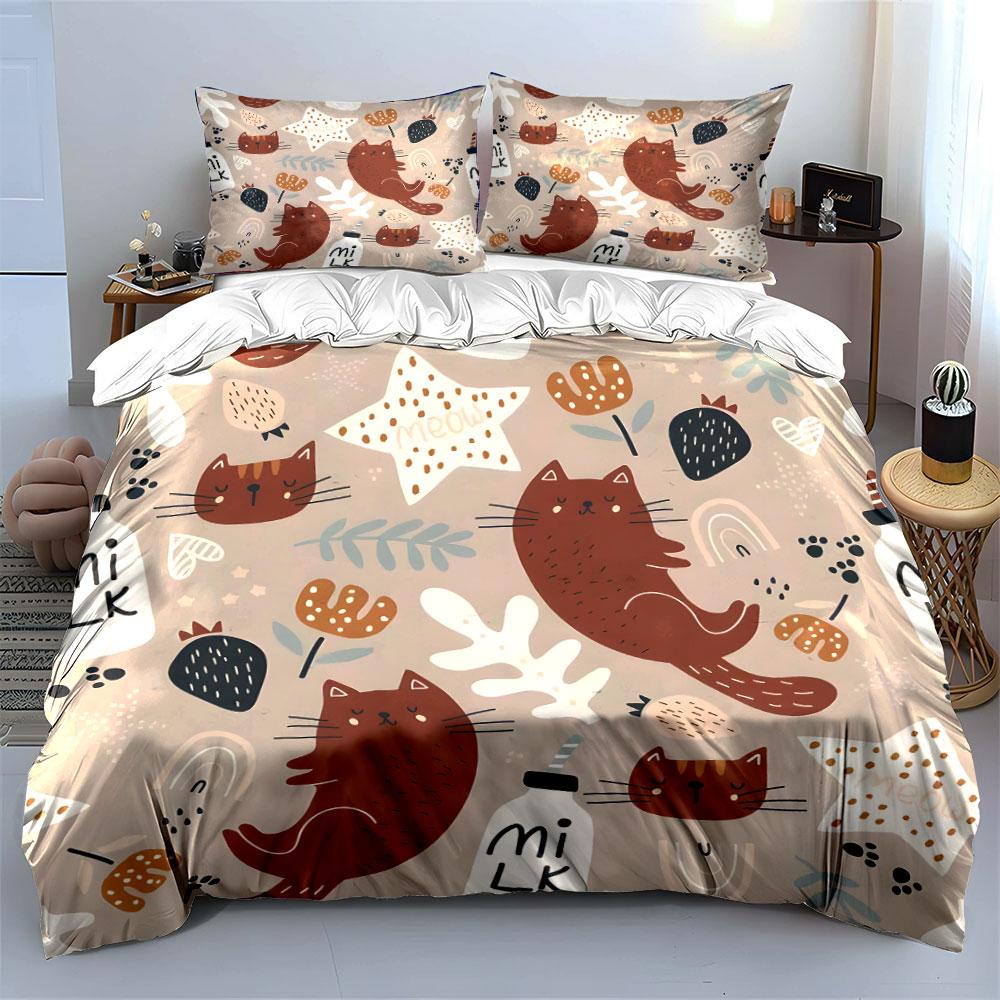 Cute Cat-Themed Decor Set For Kids  Kid'S And Adults' Bedroom Decor, Exquisite Three-Piece Bedding Set Gift