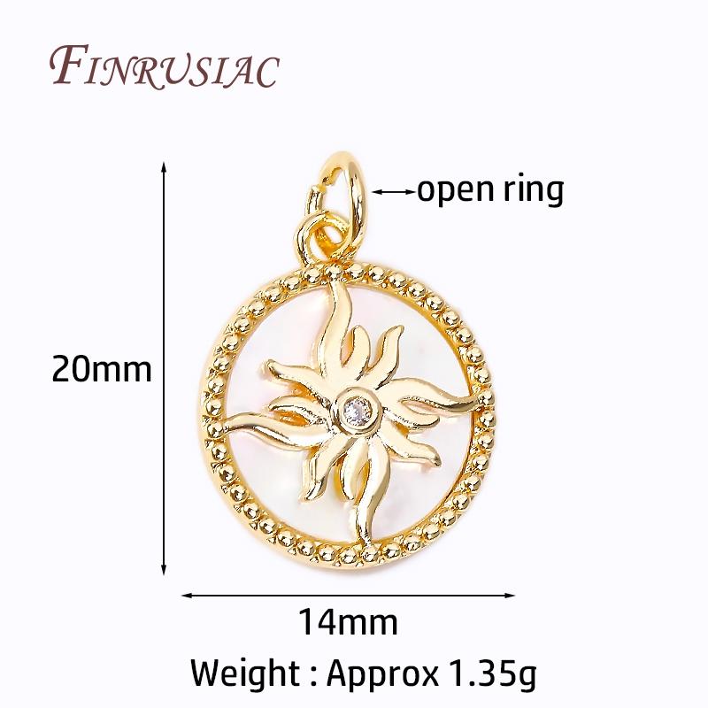 Pendentifs Rond Soleil Plaqué Or 18K Laiton Métal de Haute Qualité Charms Coquille Incrustée Pour Fabrication de Bijoux Accessoires DIY Vente en Gros