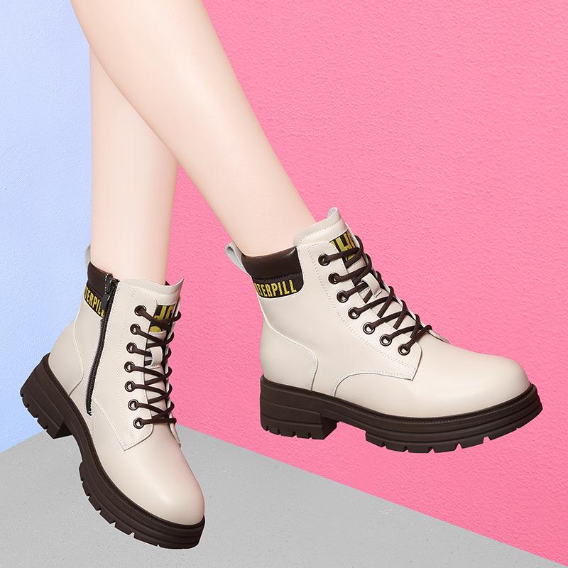 British Martin Boots Women's New Winter Leather Shoes White Platform Short Boots Spring and Autumn Boots Single Boots