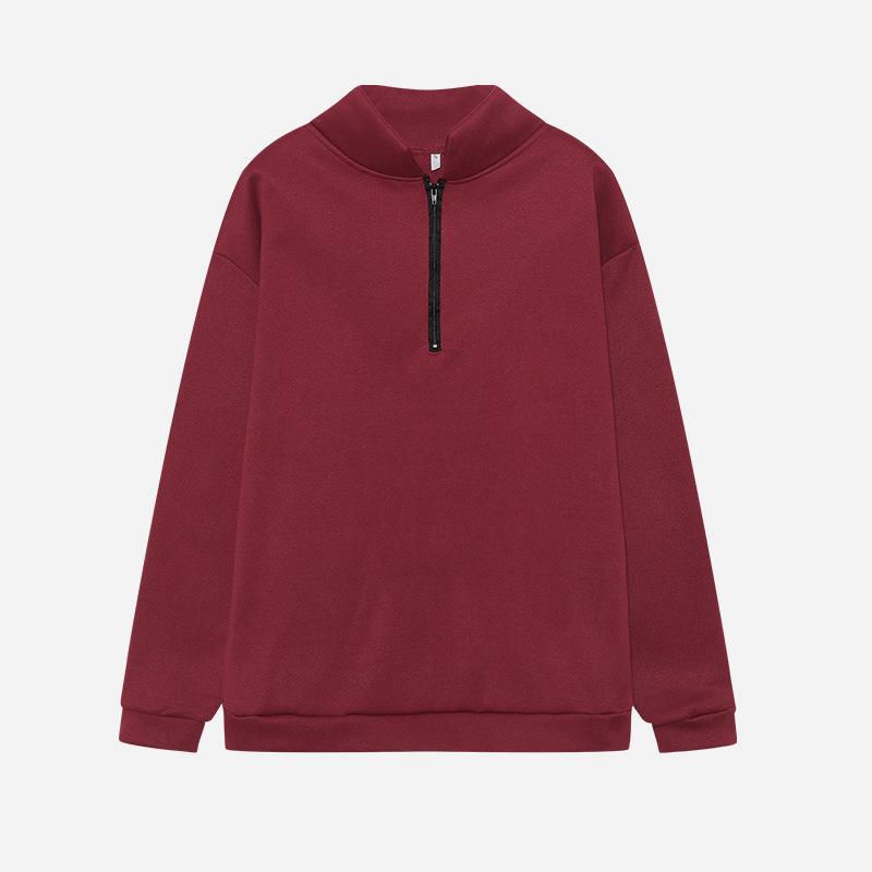 Women's Semi-Zip Loose Pullover Sweatshirt Casual Long Sleeve Hooded Top in Purple/Red/Black/White