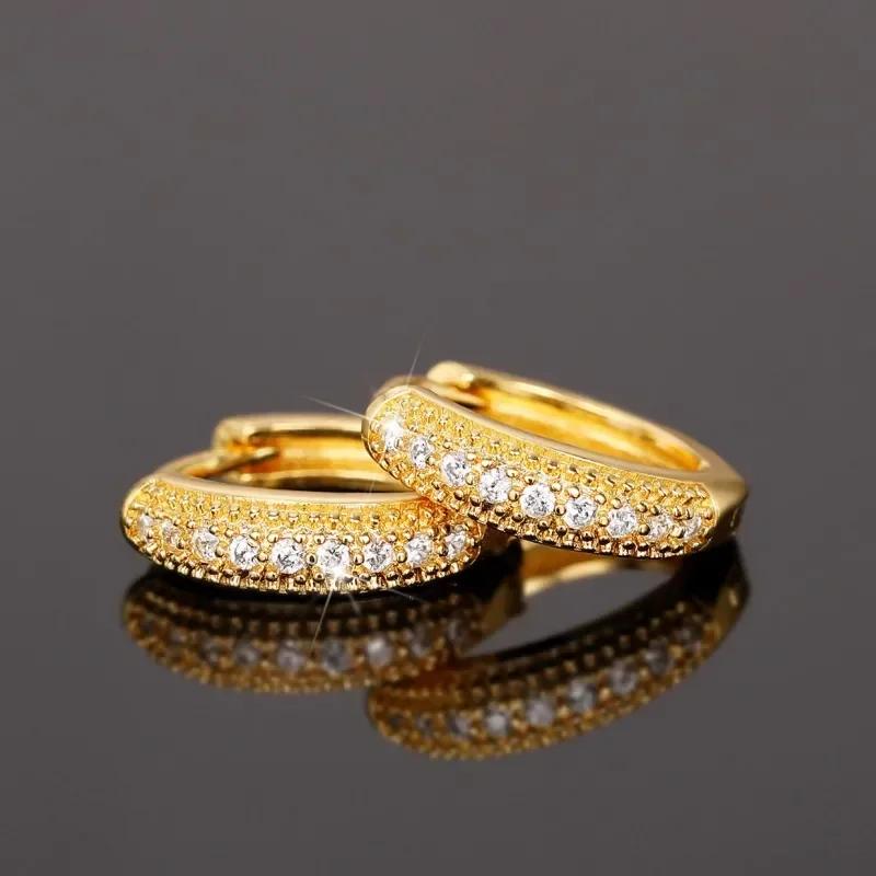 Fashion Versatile Gold Color Cubic Zirconia Hoop Earrings For Women Simple Stylish One-Line Girls Jewelry Accessory