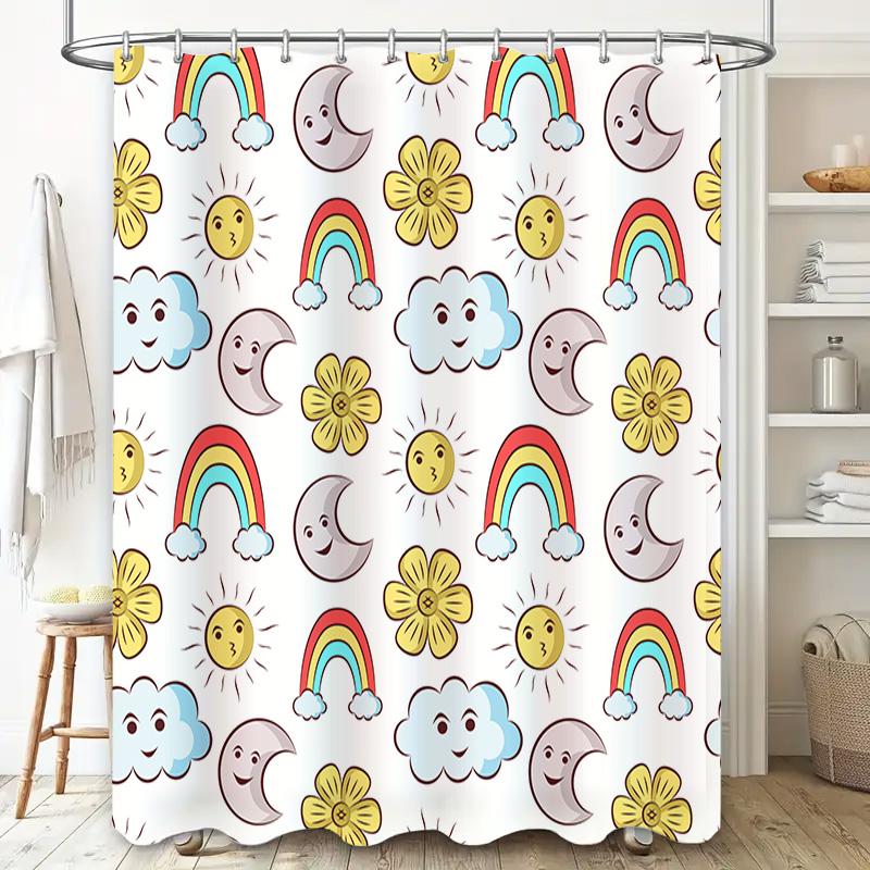 Cute Sunflower Moon Rainbow Cloud Shower Curtain Home Decor Bathroom Liner Kids Gift Creative Modern Waterproof Fabric 180X274Cm