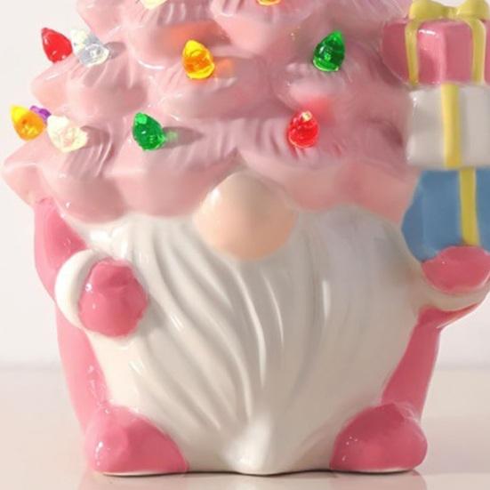 5 Inch Lighted Christmas Gnome Decorations Resin Faceless Old Man Christmas Tree Small Prelit Gnome Figurine with Multi-colored Lights