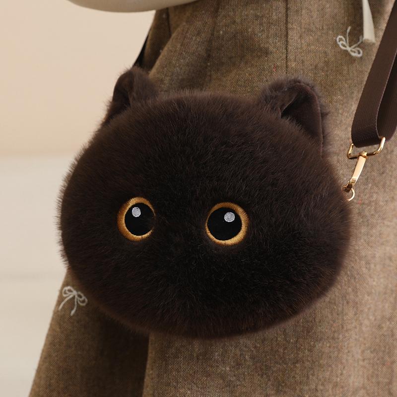Yiran toy 23cm Kawaii Pluizige Kat Pluche Tas Zachte Kitten Crossbody Portemonnee Modieuze Kleine Tas Voor Studenten Buiten Dagelijkse Combinatie 23x18cm