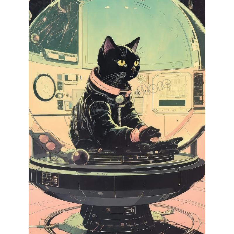 Retro Futuristic Space Astronaut Cat Nasa Cosmic Surrealism Animals Poster Canvas Painting Preppy Wall Art Pictures Home Decor