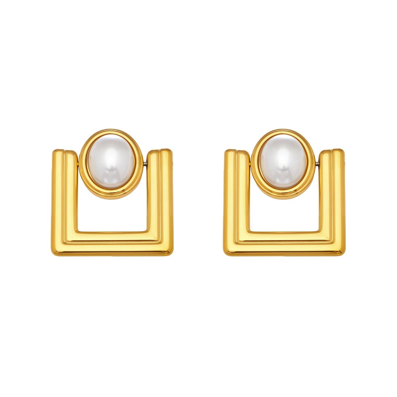 Pendientes de aro geométricos con perlas de imitación chapados en oro de 18 quilates para mujer