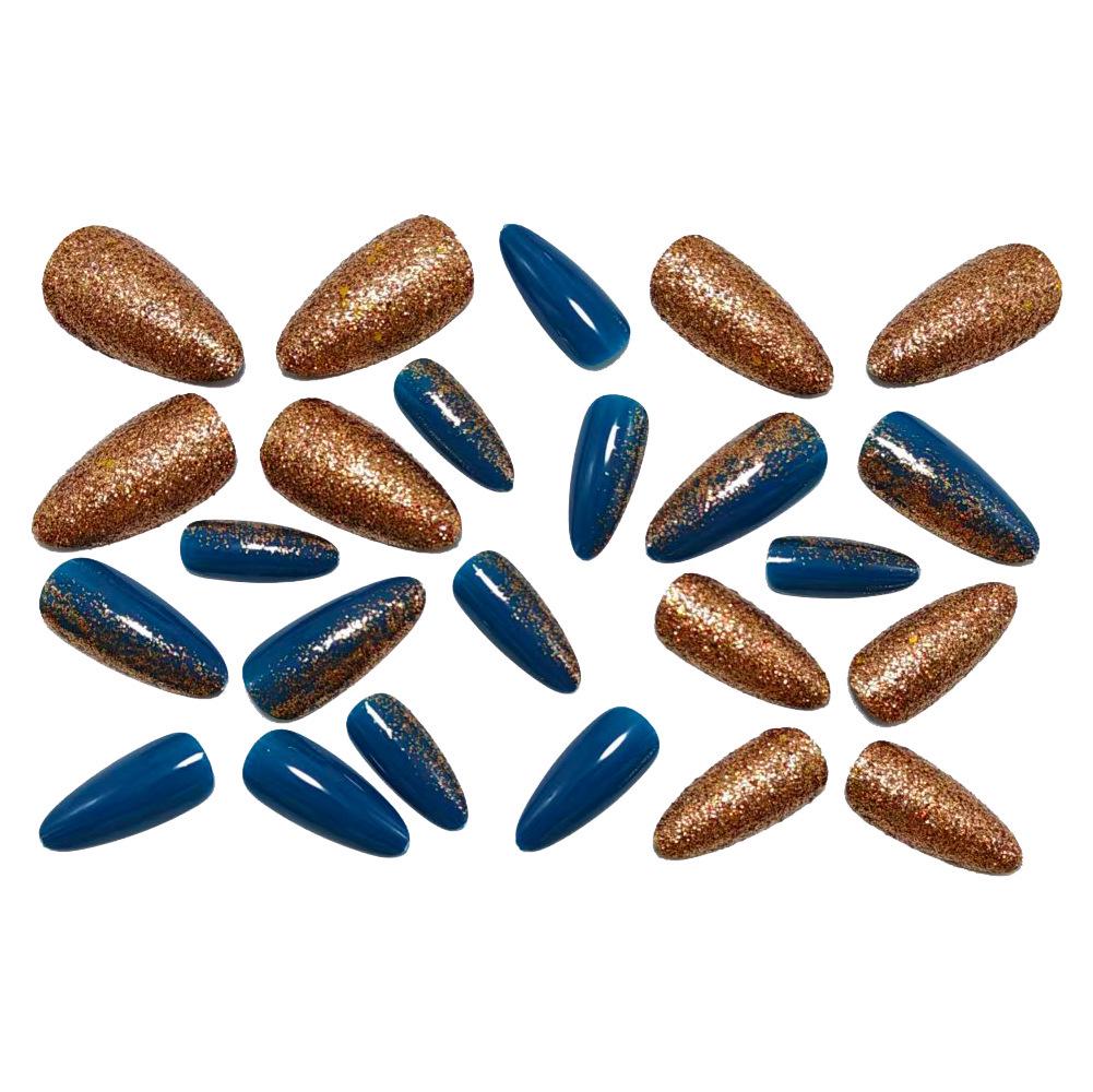Medium Almond-Shaped Blue & Orange Glitter Press-On Nails for Autumn/Winter