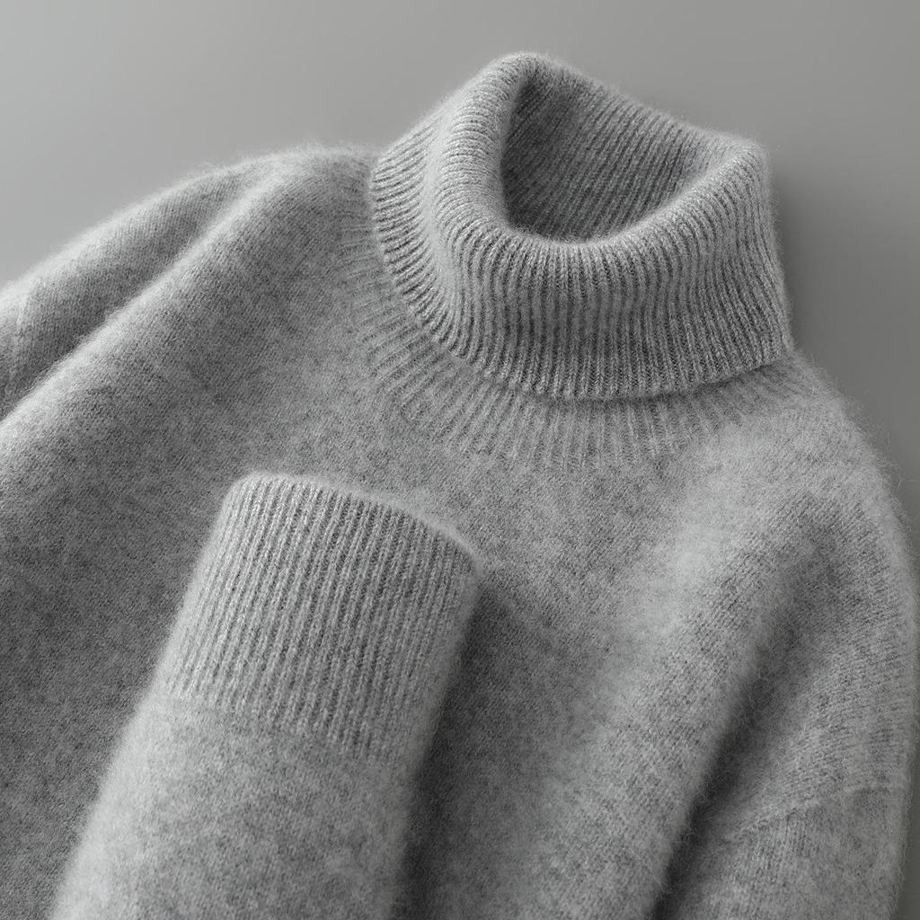Men's High Neck Pure Wool Pullover Thickened Sweater - Autumn/Winter Loose Knit Base Layer