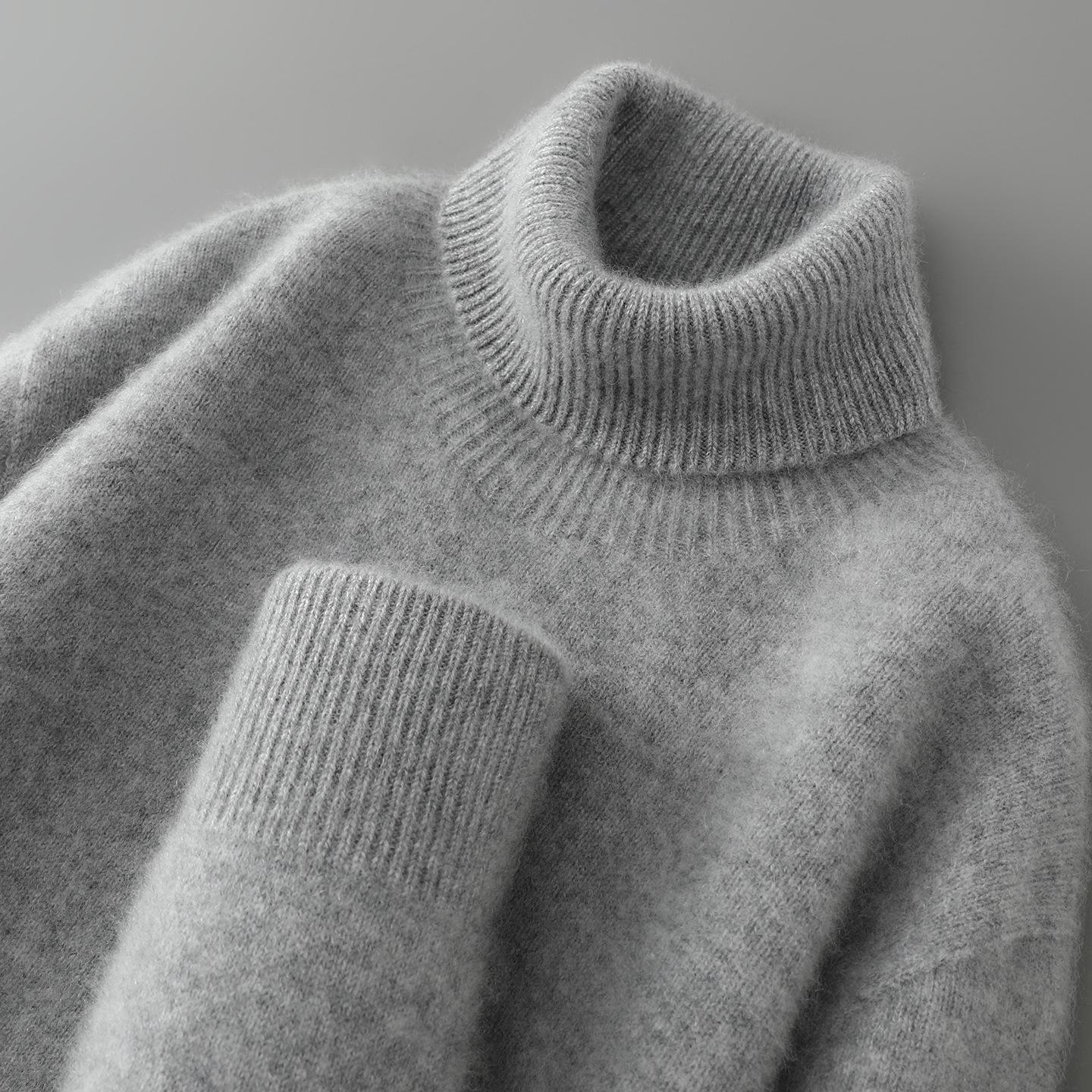 100% Wool Men s High Neck Thick Sweater - Autumn/Winter Loose Knit Pure Wool Base Layer Pullover XL