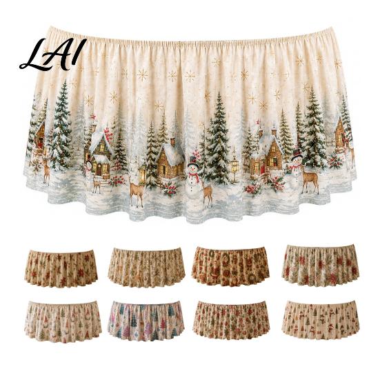 Festive Table Decor for Winter Events Christmas Skirt 70.9×29.5 Inch Round Cloth Vintage Snowy Snowman Decorations Scene Gnome Print Cover