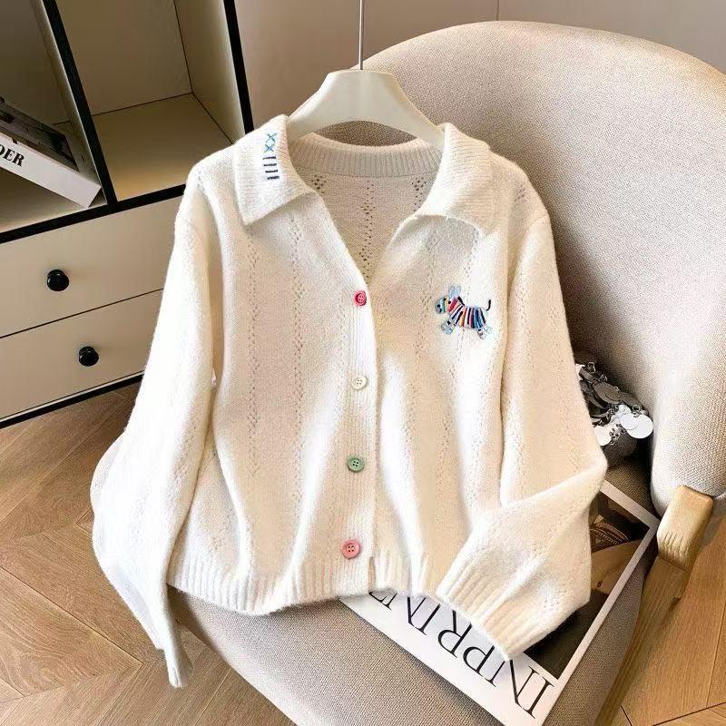 

Свитер-пальто с вышивкой в корейском стиле с щенком - Женский вязаный кардиган на осень/зиму 2025 One Size белый