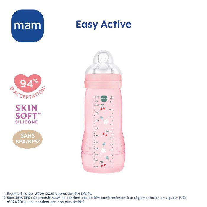 Biberon - MAM BABY - Easy Active - +6 mois - 330 ml - Tétine débit X - Berry