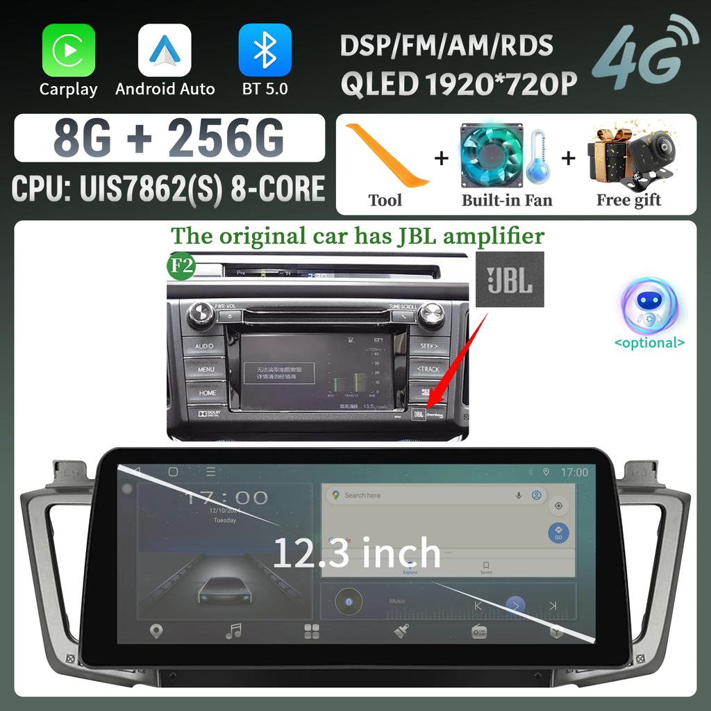 12.3" Android Car Radio Multimedia Navigation For Toyota RAV4 XA40 2012-2019 Wireless Bluetooth Carplay Touch Head Unit Screen