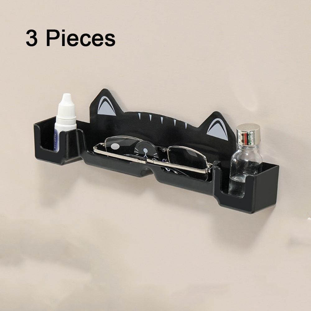 3 Pieces Plastic Glasses Storage Box Self-adhesive Punch-free Sunglasses Storage Holder Easy To Install Cute