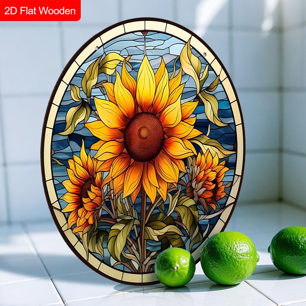 Rustic Wooden Sign with Sunflower Pattern, Round Sign for Front Door, Wall Hanging Decor, Ideal Gift for Friend & Family