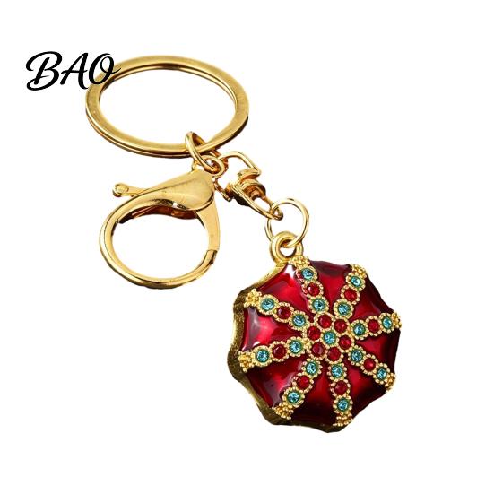 Octagonal Cap Key Ring Rhinestone Ethnic Hat Keychain, Bling Car Keychains Ring, Zinc Alloy Pendant for Backpacks and Handbags