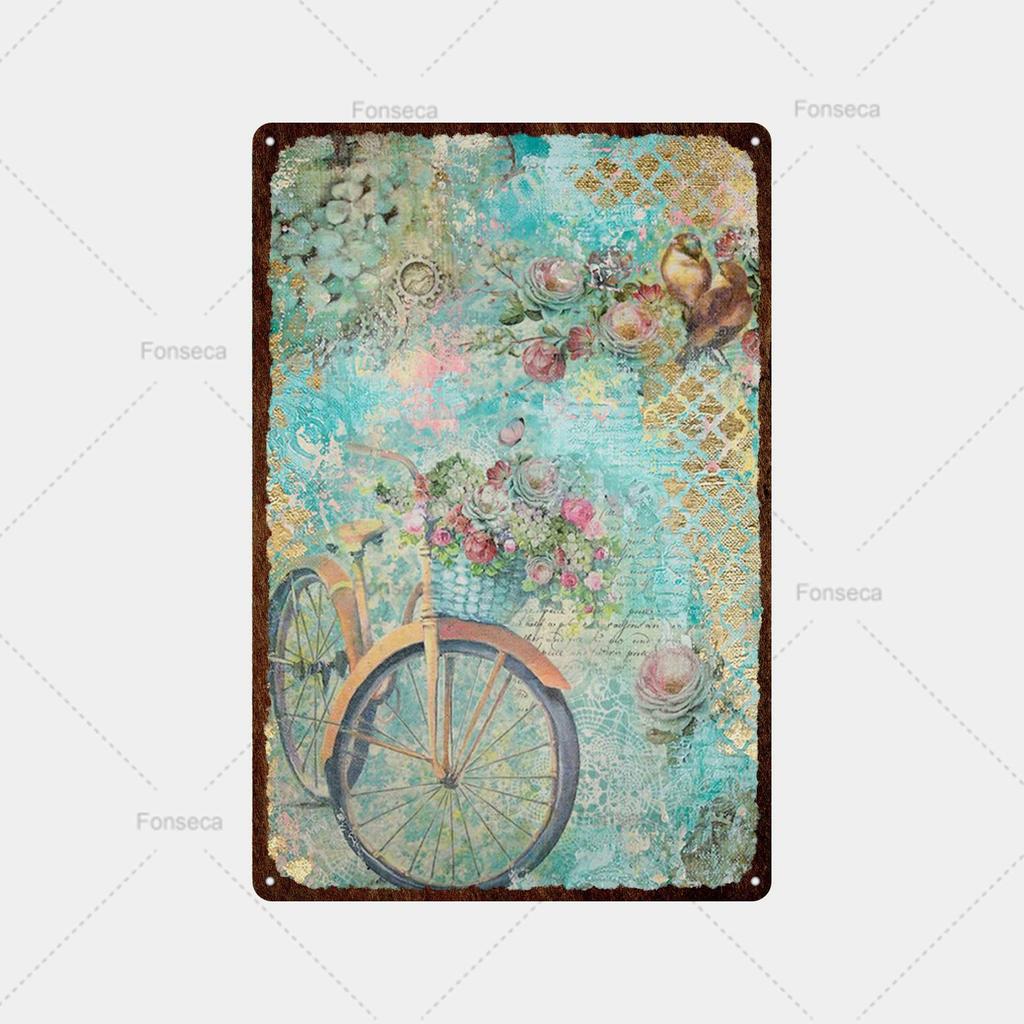 Flower Potted Landscape Metal Sign Vintage Tin Sign Metal Vintage Bar Vintage Wall Decoration Bar Club Man Cave Metal Poster