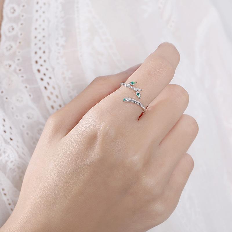 Cross-border Leaf Ring Light Luxury Fashion Japanese and Korean Style Women's Korean Version Leaf Temperament Branch Open Ring Ring