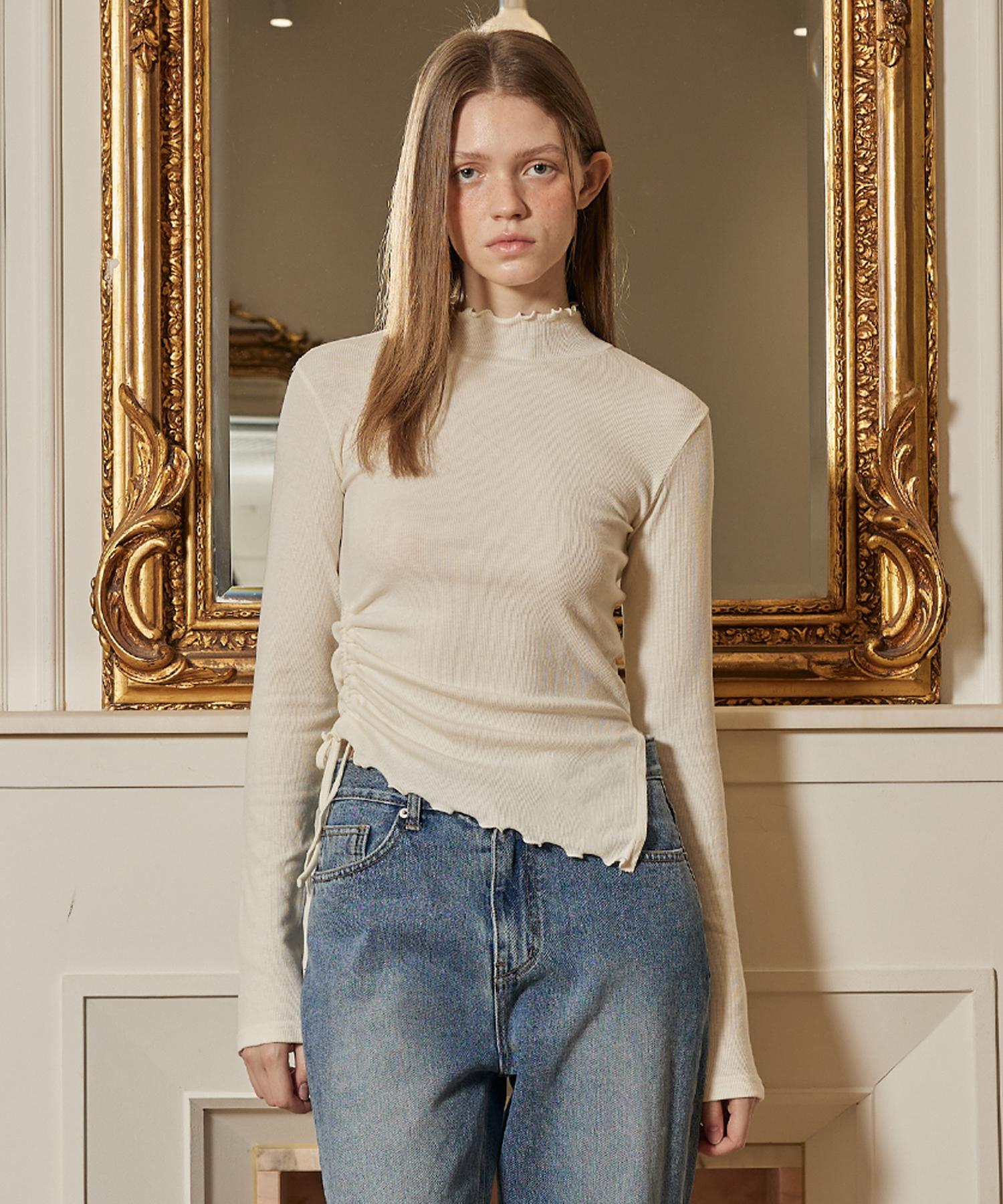 Itove Seoul Shirred Turtleneck Angora T-Shirt Ivory/Free