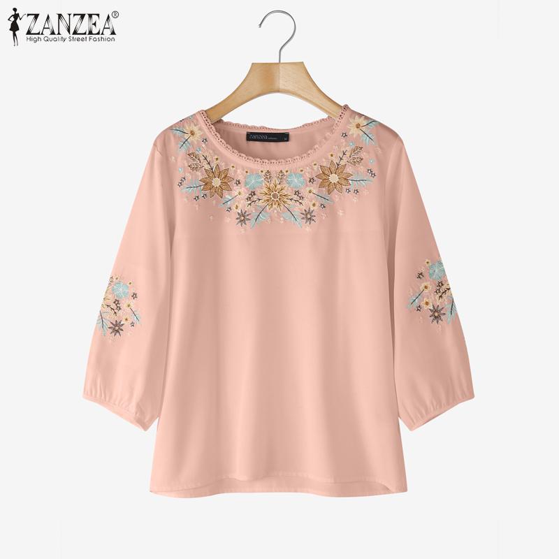 

ZANZEA Women Casual Floral Embroidered Loose Half Sleeve Blouse S фиолетовый