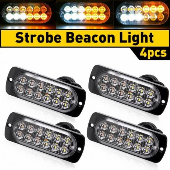 4X Amber/White Truck Tow LED Grill Strobe Emergency Bar Lights Caution 12V-24V