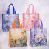 4PCS Oil Painting Style Non Woven Tote Bags, Flower Pattern Printed Gift Shopping Bag for Wedding Birthday Valentine