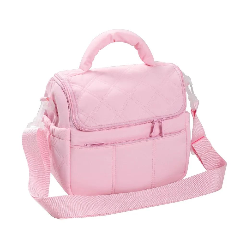 Quilted Puffer Insulated Lunch Bag Soft Cooler Detachable Strap Lunch Tote with Handle Waterproof Cooling Tote Office