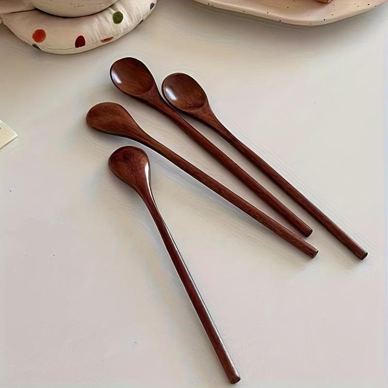 4pcs Long Handle Wooden Coffee Spoon, Honey Stirring Spoon, Small Wooden Spoon, Long Handle Wooden Stirring Spoon