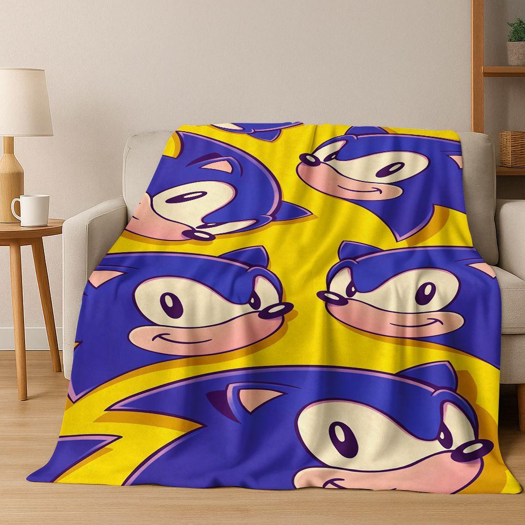 Classic S-Sonic Game Cartoon Hedgehog Flannel Blanket Soft Warm Throw Blanket for Bed Bedroom Room Living Room Travel Picnic Kid