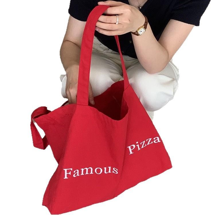 Bag Red Canvas Bag Women'S Large Capacity Shoulder Bag Summer Lazy Wind Tote Bag