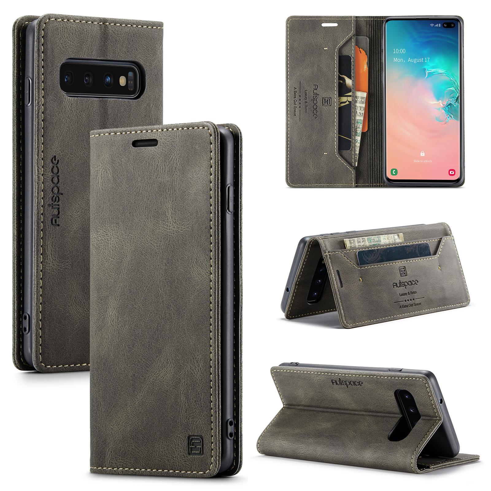 

For Samsung Galaxy S10 Plus Wallet Case AUTSPACE A01 Leather Stand Cover with RFID Blocking Card Holder Coffee