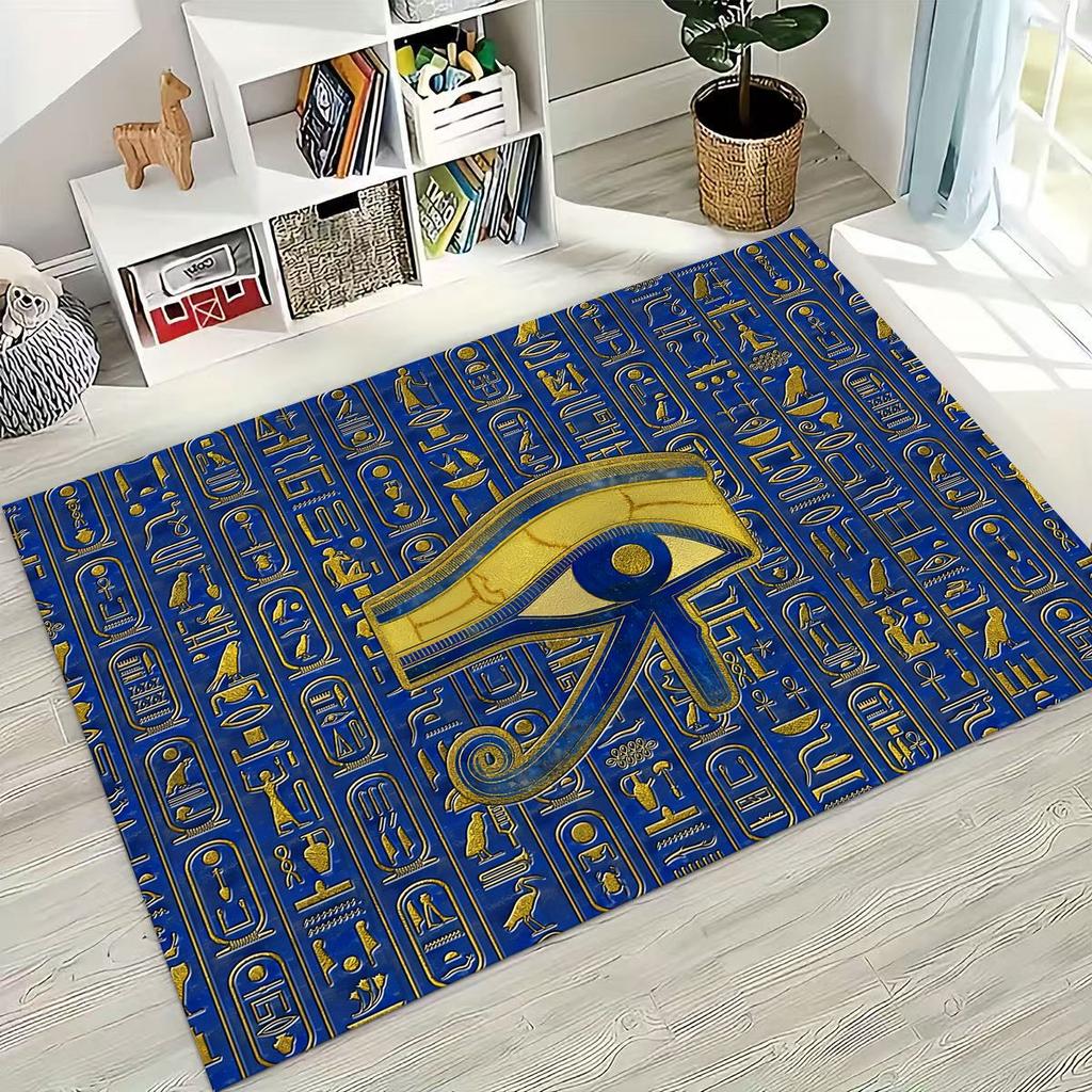 Ancient Egyptian Hieroglyphic Symbols Carved Murals Rug for Bedroom Living Room Sofa Home Doormat Decor,Kids Non-slip Floor Mat