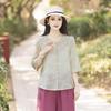 Retro Chinese-Inspired Artistic Summer Shirt for Middle-Aged Women—Stylish, Loose, and Slimming Cheongsam Button Top.