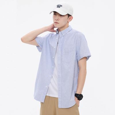 Men's Spring and Summer Casual Oxford Woven Short-sleeved Shirt High-end Sense of Youth Popular Japanese Shirt Striped Shirt
