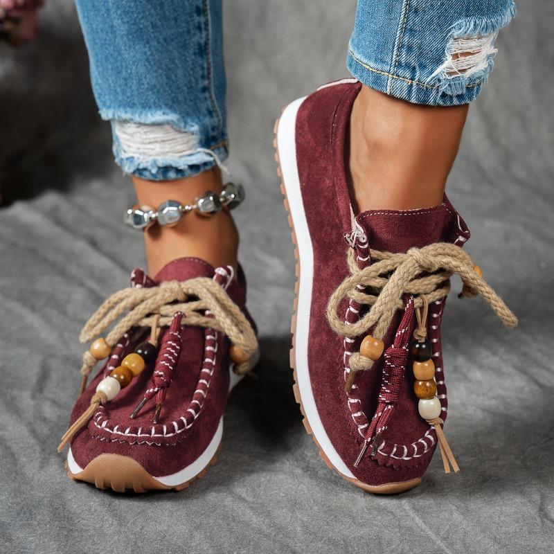 Women's Single Shoes, Loafers, New Large-sized Front Lace-up Bean Shoes