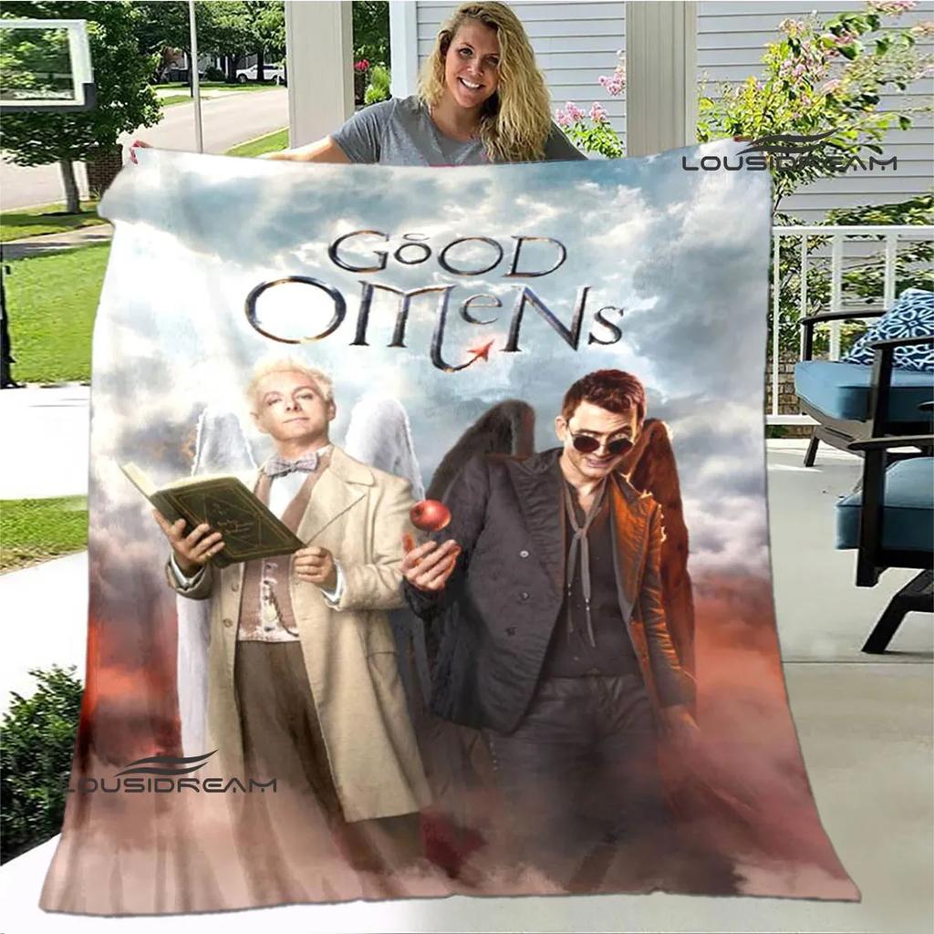 Good Omens Movie Printed Blanket Children Warm Blanket Flannel Soft Comfortable Blanket Home Travel Blanket Birthday Gift