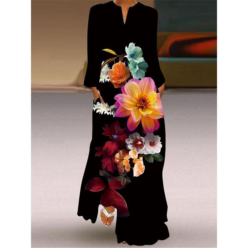 Flowers Print Print Long Sleeve Dress 2025 New Arrival Silm Slim Looking Dress Stage Photo Catwalk Performance Wear