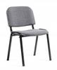 Silla de conferencia gris tapizada en tela con patas metálicas apilables